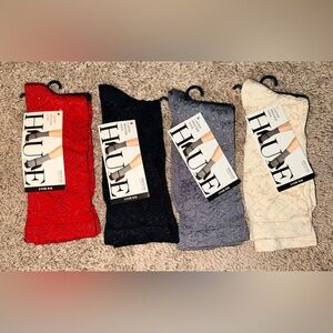 HUE Women’s Dress Socks - Vibrant Red, Classic Black, Sleek Gray, Elegant Cream